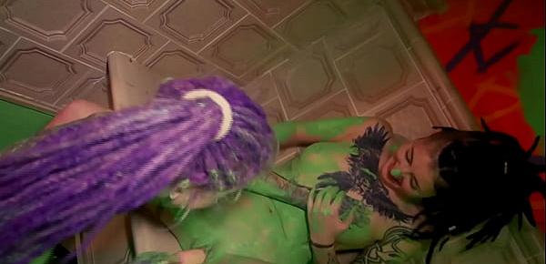 trendsTwo cute tattooed dreadgirlz getting wild while painting the room - squirting